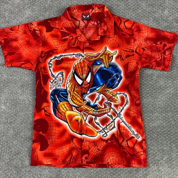 Vintage 2002 Spider-Man Button Up Shirt Boy's Large Movie Promo Spiderman Marvel - Picture 1 of 8
